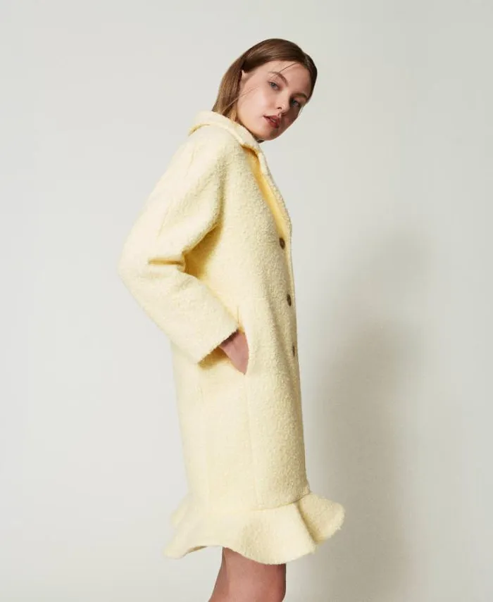 Twinset Coats And Trench Coats Curly Wool Cloth Coat French Vanilla 8211 Clothing