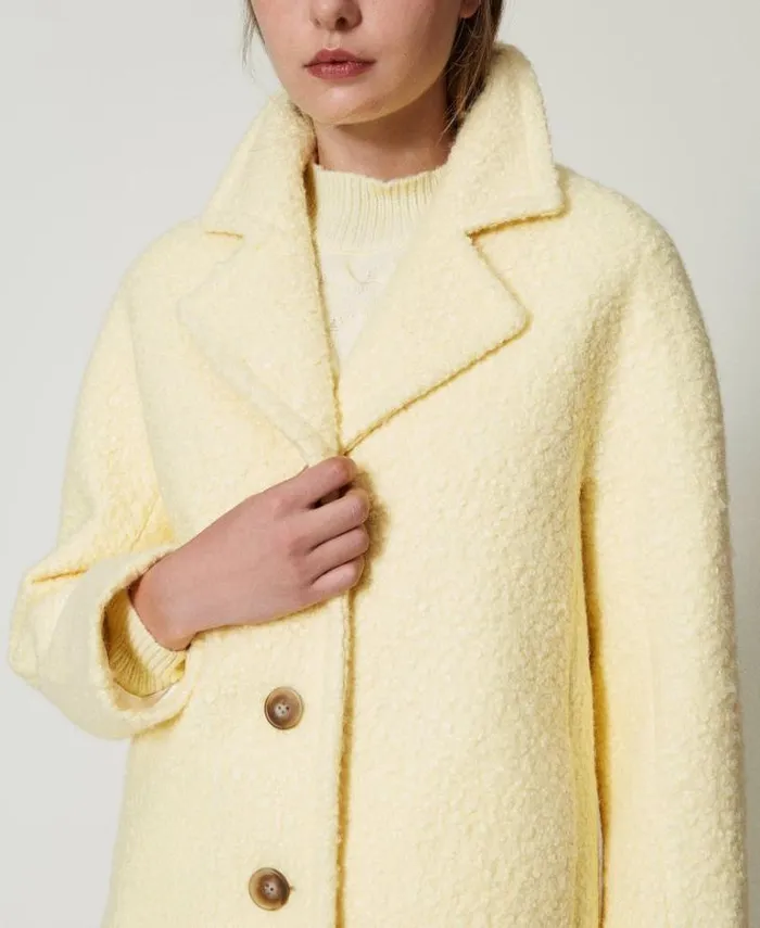 Twinset Coats And Trench Coats Curly Wool Cloth Coat French Vanilla 8211 Clothing