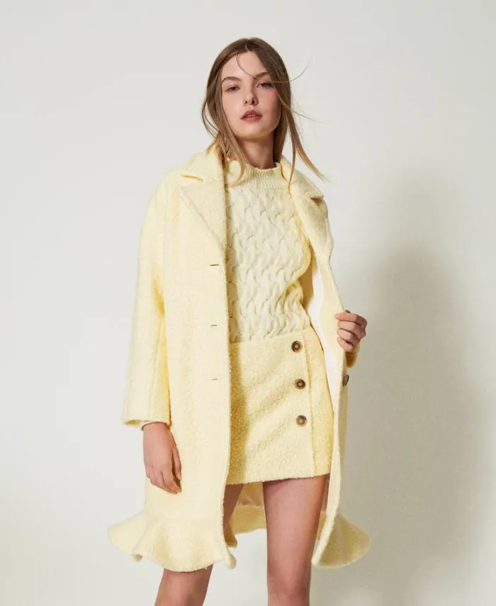 Twinset Coats And Trench Coats Curly Wool Cloth Coat French Vanilla 8211 Clothing