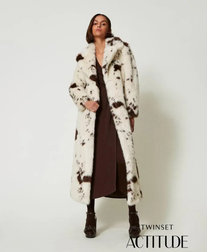 Twinset Coats And Trench Coats Long Faux Fur Coat White Molegrave Cow 8211 Clothing