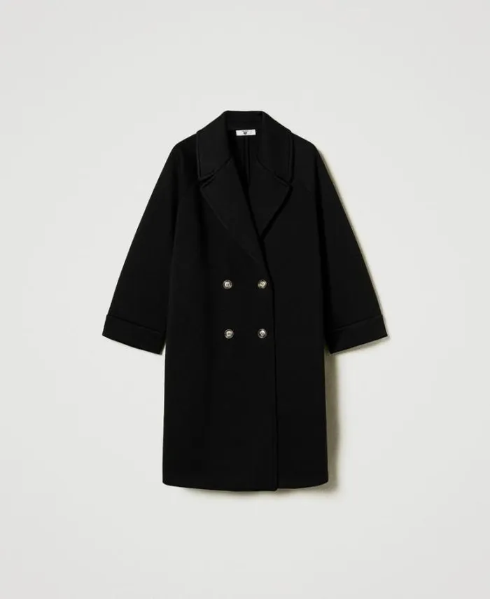 Twinset Coats And Trench Coats Scuba Fabric Double Breasted Coat Black 8211 Clothing