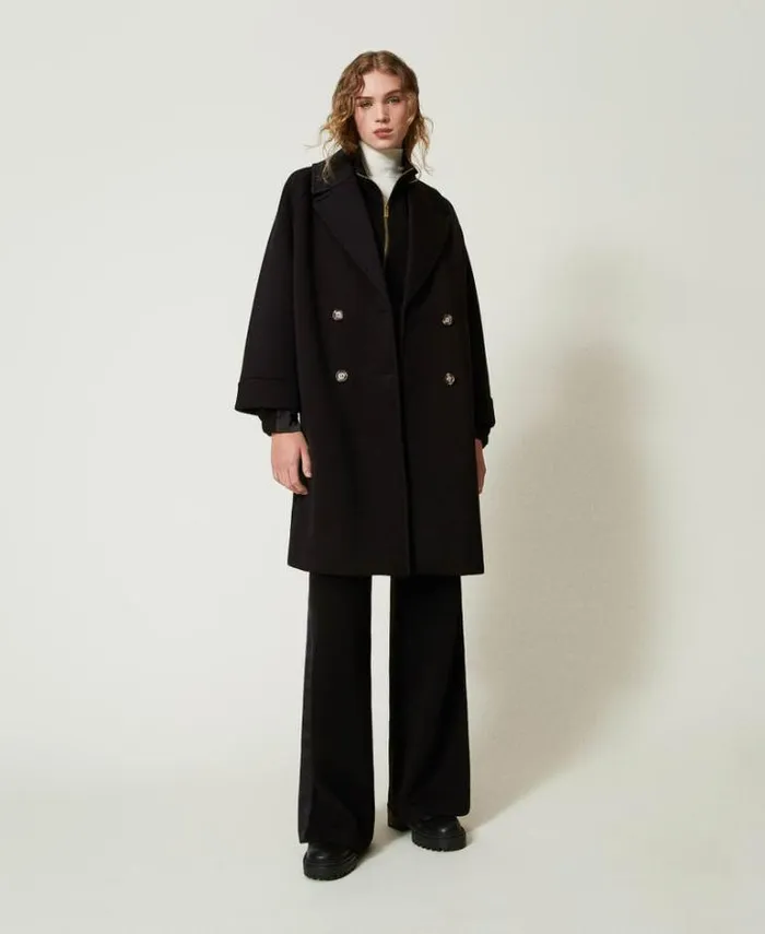 Twinset Coats And Trench Coats Scuba Fabric Double Breasted Coat Black 8211 Clothing