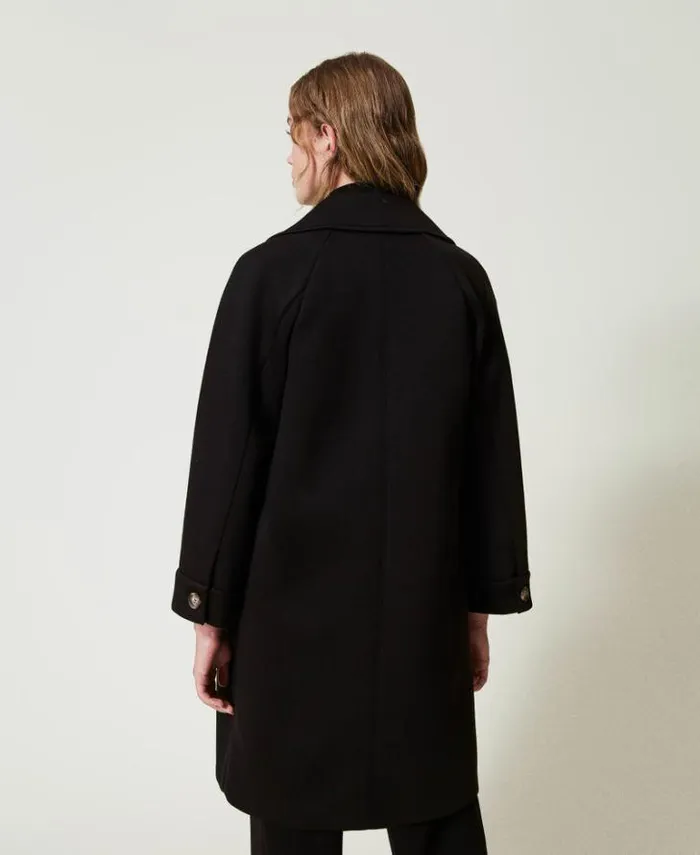 Twinset Coats And Trench Coats Scuba Fabric Double Breasted Coat Black 8211 Clothing