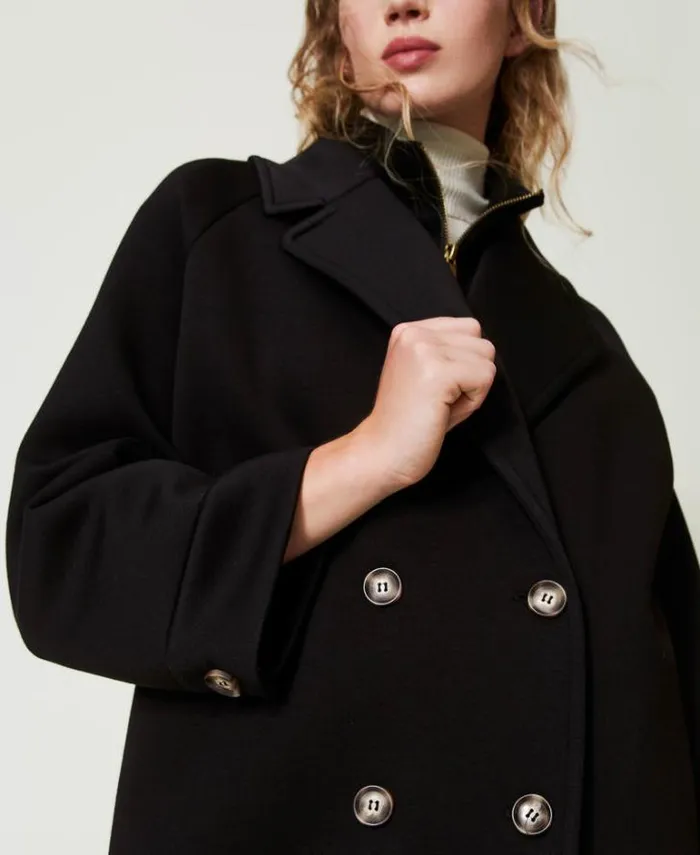 Twinset Coats And Trench Coats Scuba Fabric Double Breasted Coat Black 8211 Clothing
