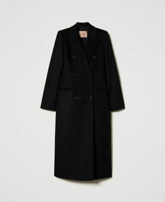 Twinset Coats And Trench Coats Wool Blend Straight Fit Coat Black 8211 Clothing