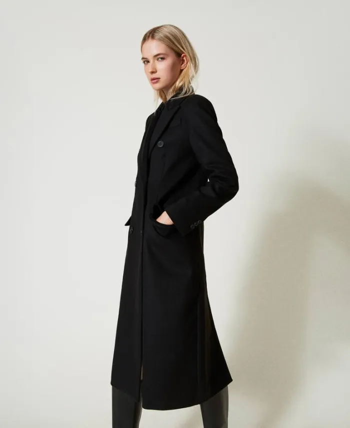 Twinset Coats And Trench Coats Wool Blend Straight Fit Coat Black 8211 Clothing