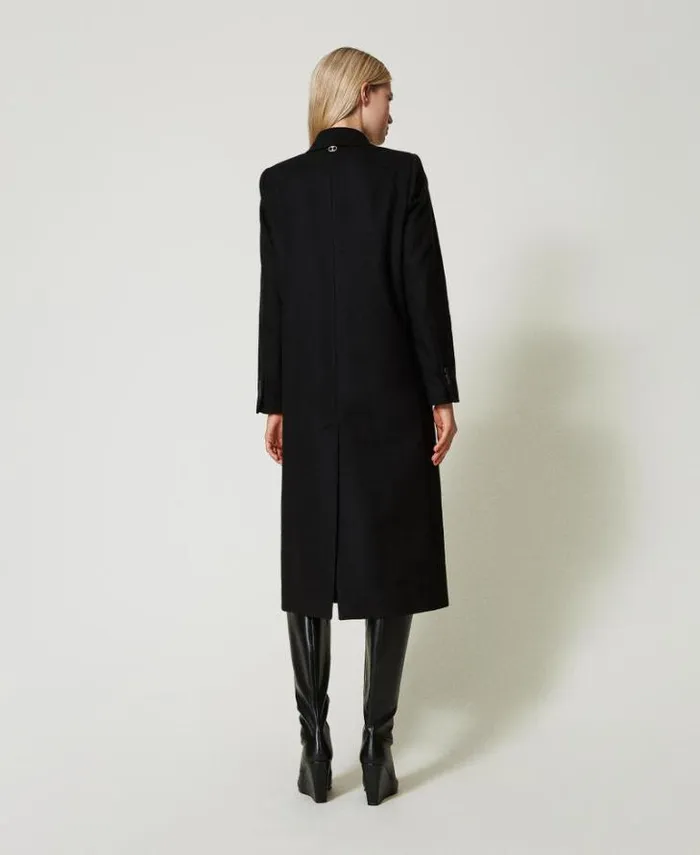 Twinset Coats And Trench Coats Wool Blend Straight Fit Coat Black 8211 Clothing