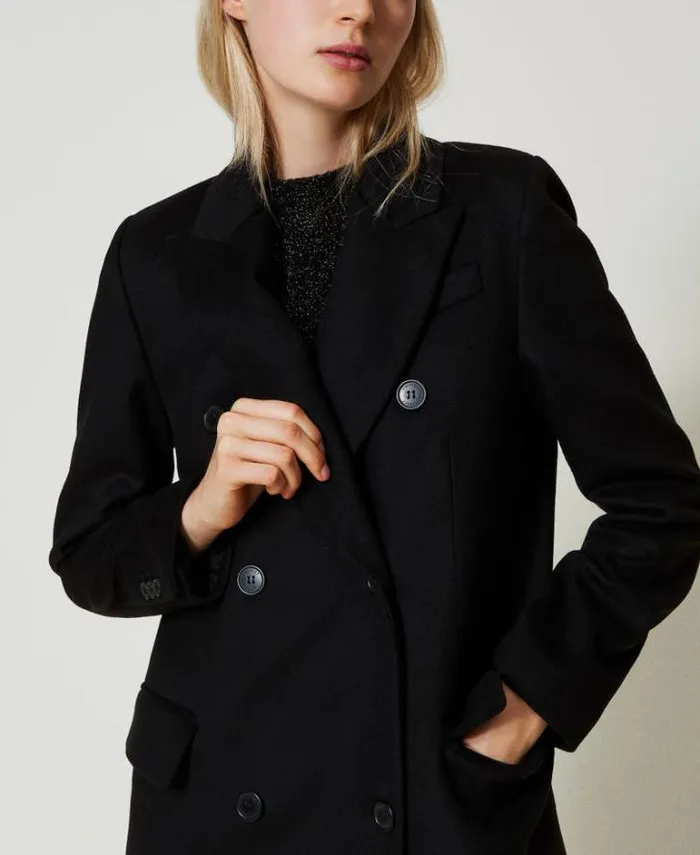 Twinset Coats And Trench Coats Wool Blend Straight Fit Coat Black 8211 Clothing