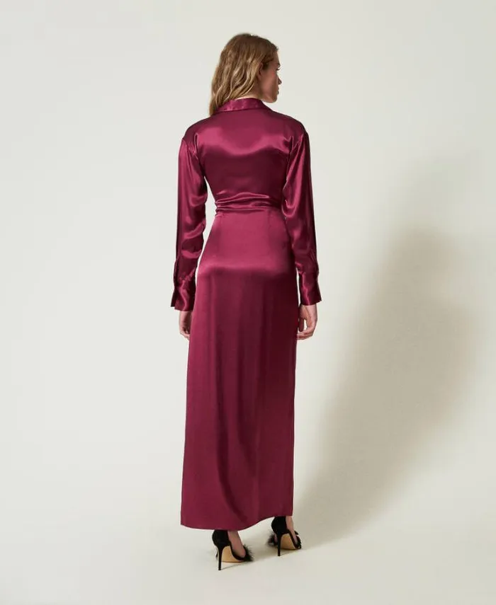 Twinset Elegant Dresses Long Satin Wraparound Dress Burgundy 8211 Clothing