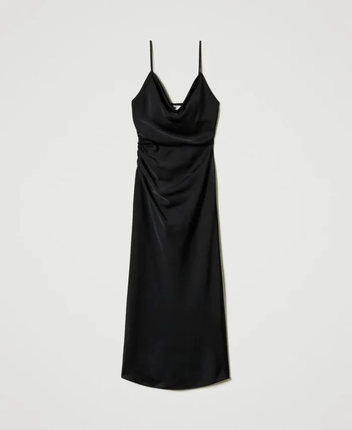 Twinset Elegant Dresses Midi Satin Dress With Draping Black 8211 Clothing