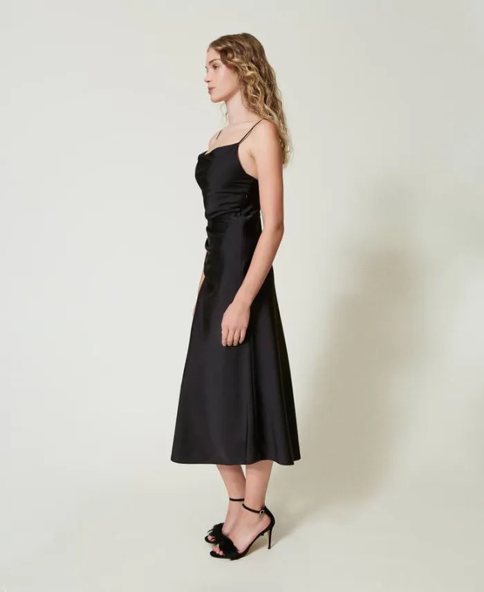 Twinset Elegant Dresses Midi Satin Dress With Draping Black 8211 Clothing
