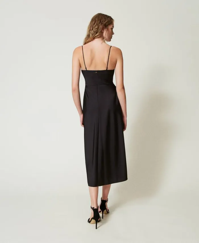 Twinset Elegant Dresses Midi Satin Dress With Draping Black 8211 Clothing