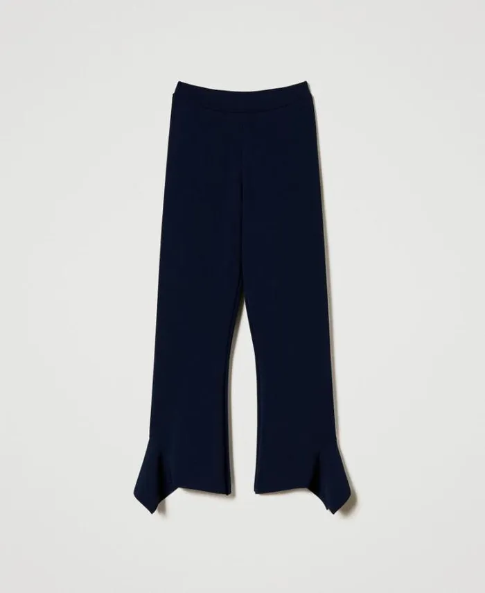 Twinset Flares Flared Knit Trousers With Ruffles Indigo 8211 Clothing