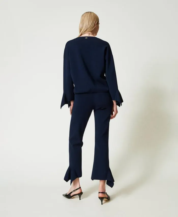 Twinset Flares Flared Knit Trousers With Ruffles Indigo 8211 Clothing
