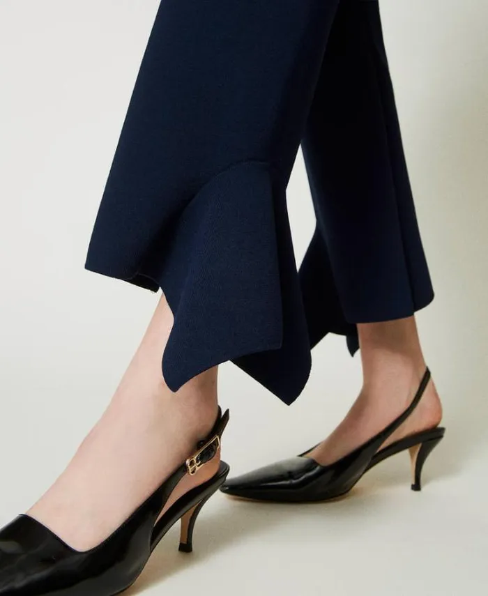 Twinset Flares Flared Knit Trousers With Ruffles Indigo 8211 Clothing