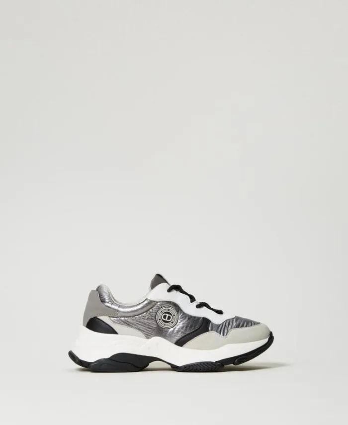 Twinset Flat Shoes Colour Block Running Trainers Silver 8211 Shoes