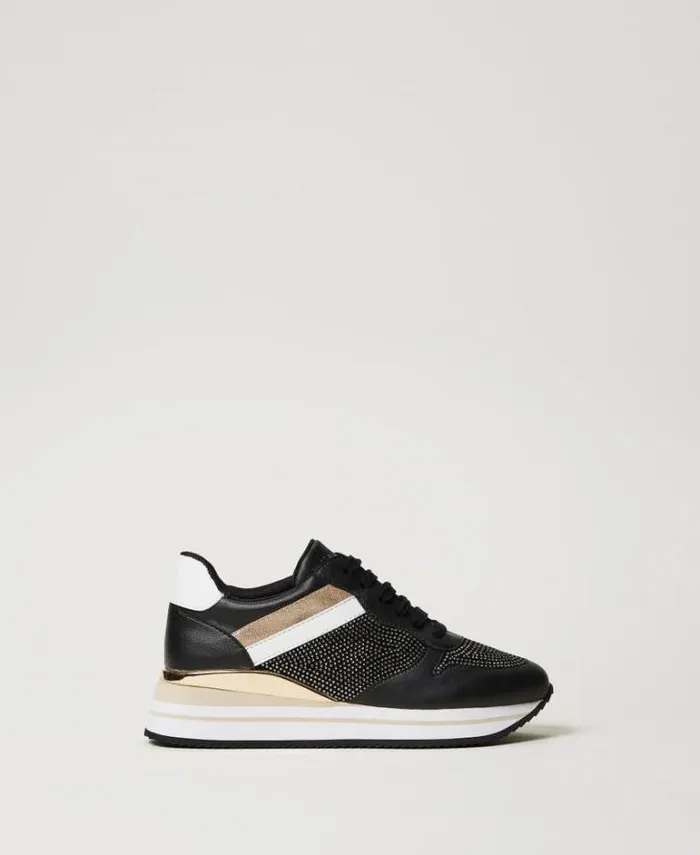 Twinset Flat Shoes Running Trainers With Rhinestones Black 8211 Shoes