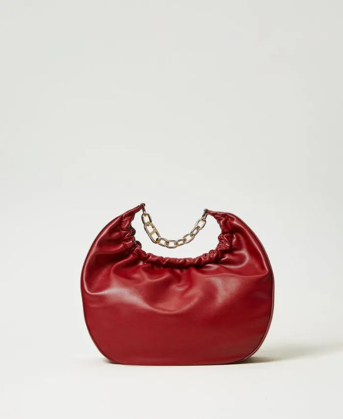 Twinset Hobo Bags Croissant Hobo Bag With Gathering And Oval T Pompeiian Red 8211 Bags