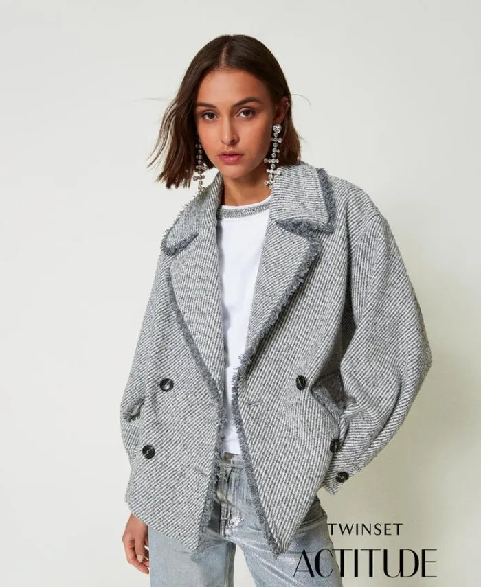 Twinset Jackets And Puffer Jackets Twotone Double Breasted Wool Cloth Caban Twotone Fume Grey White 8211 Clothing Twinset Jackets And Puffer Jackets Twotone Double Breasted Wool Cloth Caban Twotone Fume Grey White 8211 Clothing