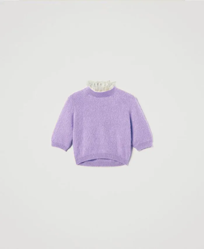 Twinset Jumpers And Cardigans 039Charlotte039 Mohair Blend Jumper With Lace Light Cold Lavender 8211 Clothing