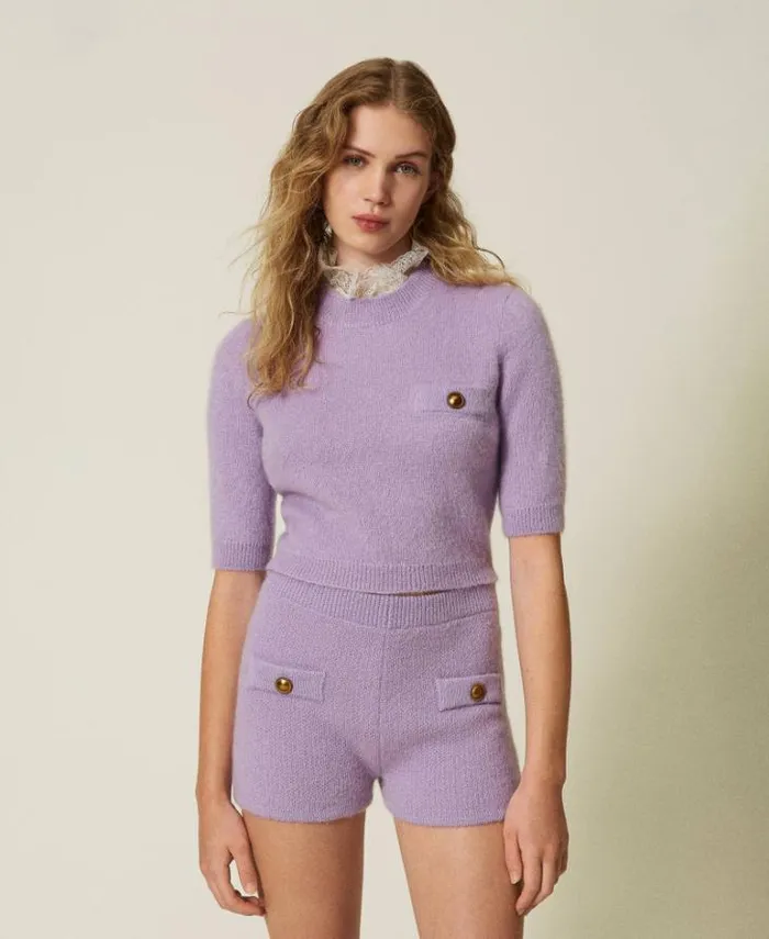 Twinset Jumpers And Cardigans 039Charlotte039 Mohair Blend Jumper With Lace Light Cold Lavender 8211 Clothing