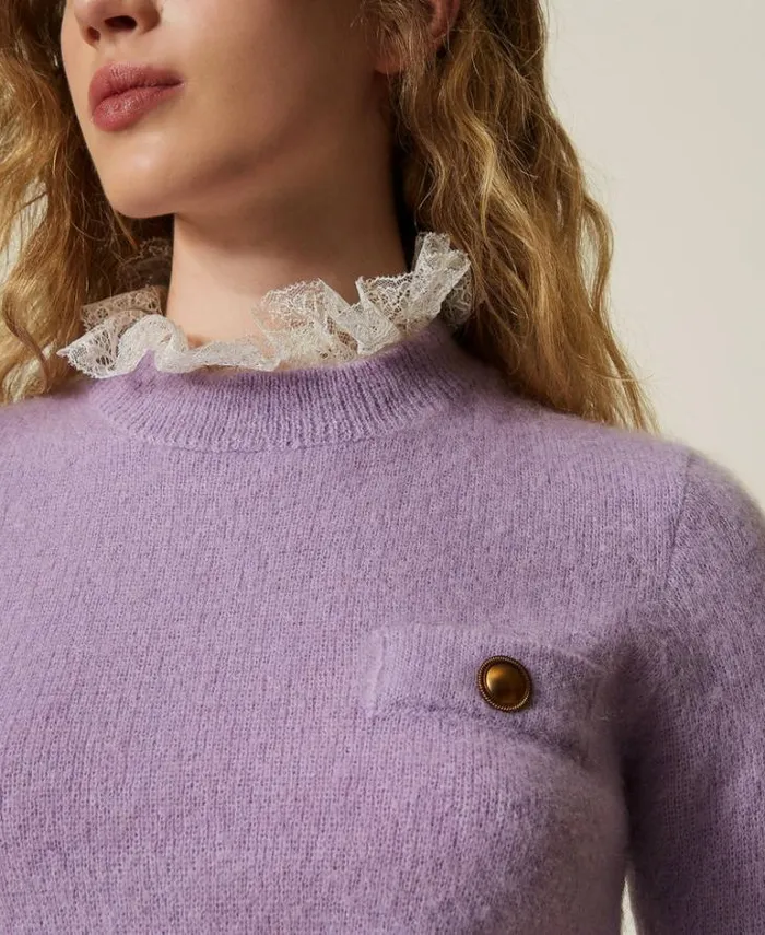 Twinset Jumpers And Cardigans 039Charlotte039 Mohair Blend Jumper With Lace Light Cold Lavender 8211 Clothing