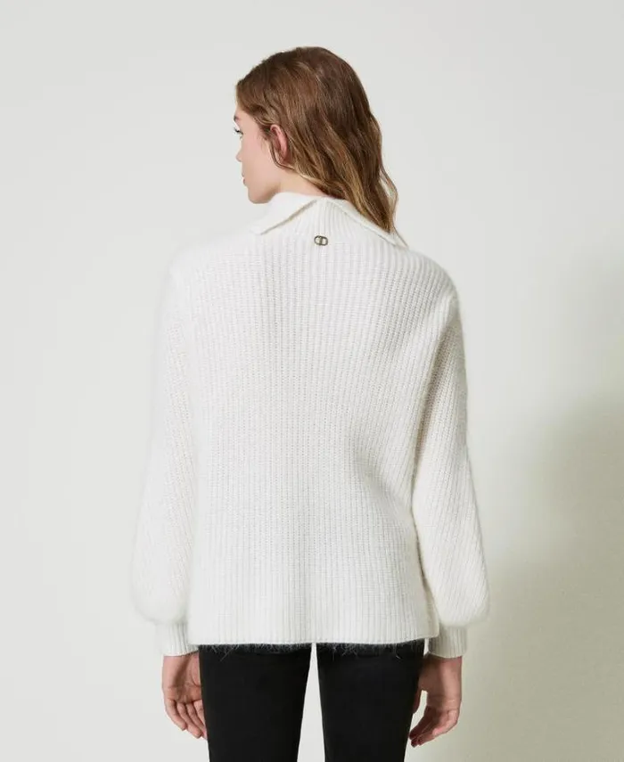 Twinset Jumpers And Cardigans Angora Blend Jumper With Embroidery White Snow 8211 Clothing
