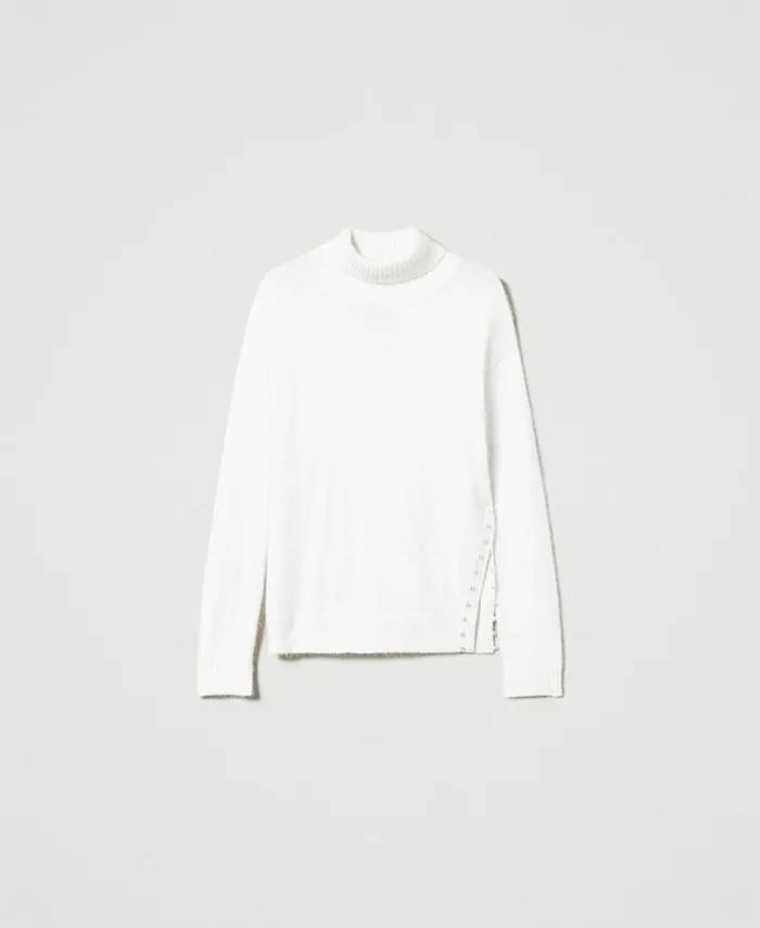 Twinset Jumpers And Cardigans Angora Blend Turtleneck With Pearls White Snow 8211 Clothing