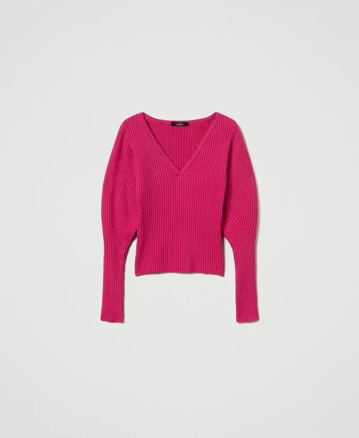 Twinset Jumpers And Cardigans Fitted Rib Knit Jumper Super Pink 8211 Clothing
