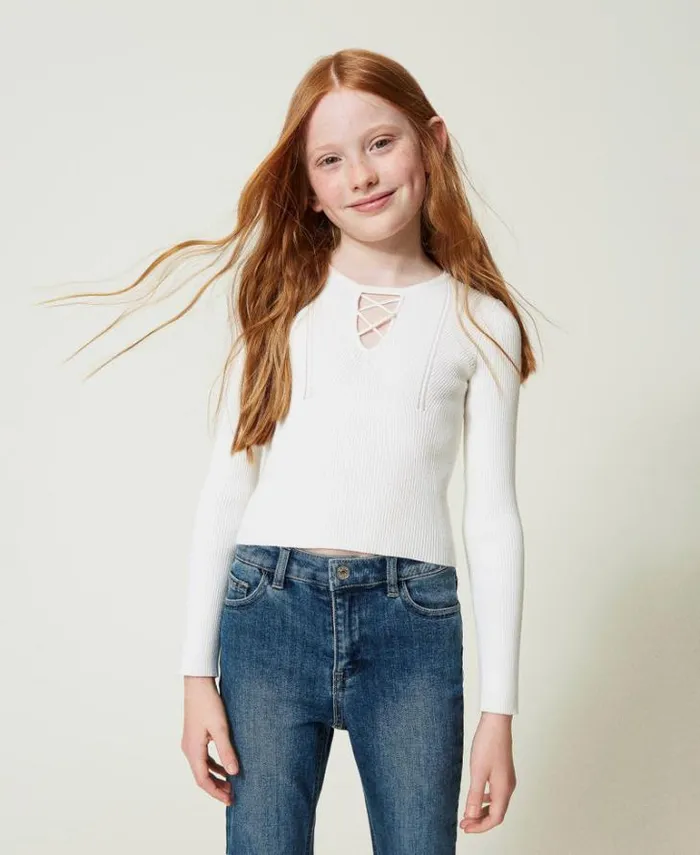 Twinset Jumpers And Cardigans Ribbed Jumper With Crisscross Off White 8211 Girl