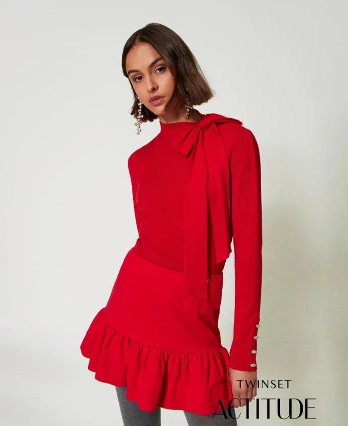 Twinset Jumpers And Cardigans Turtleneck Jumper With Bow And Embroidery Fiery Red 8211 Clothing Twinset Jumpers And Cardigans Turtleneck Jumper With Bow And Embroidery Fiery Red 8211 Clothing