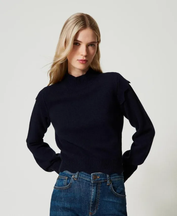 Twinset Jumpers And Cardigans Wool And Cashmere Jumper With Scalloped Hem Classic Blue 8211 Clothing