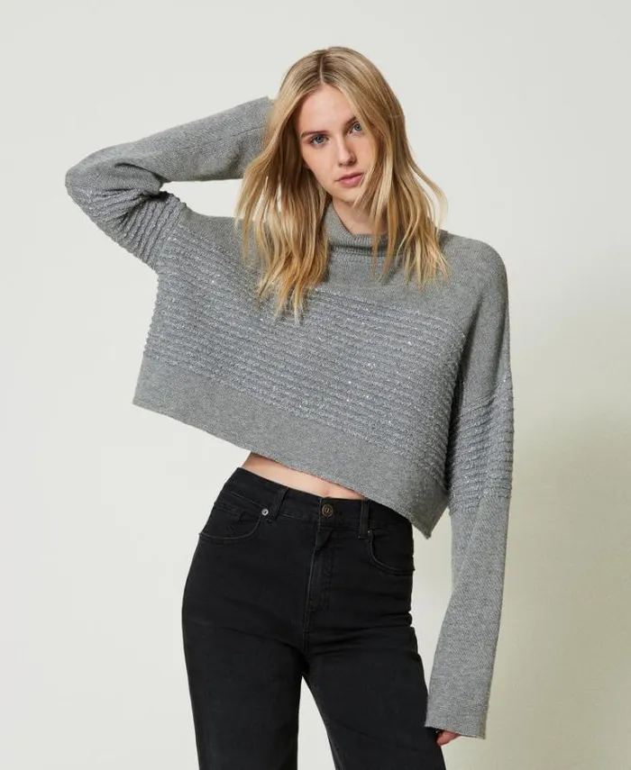 Twinset Jumpers And Cardigans Wool Blend Turtleneck Jumper With Sequins Warm Melange Gray 8211 Clothing Twinset Jumpers And Cardigans Wool Blend Turtleneck Jumper With Sequins Warm Melange Gray 8211 Clothing