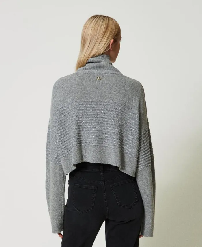 Twinset Jumpers And Cardigans Wool Blend Turtleneck Jumper With Sequins Warm Melange Gray 8211 Clothing