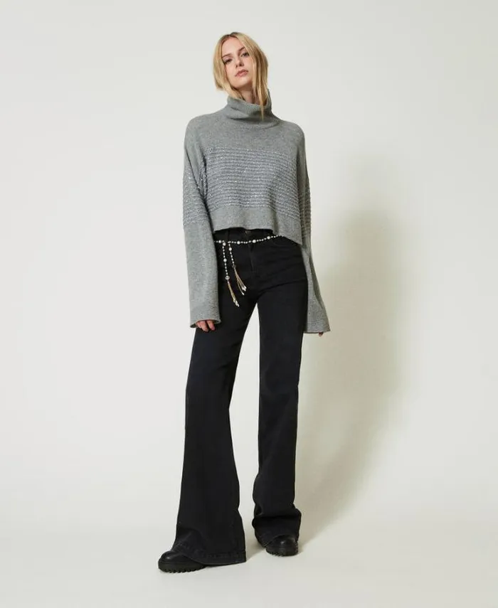 Twinset Jumpers And Cardigans Wool Blend Turtleneck Jumper With Sequins Warm Melange Gray 8211 Clothing