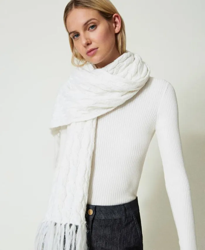 Twinset Scarves Cable Knit Scarf Mother Of Pearl 8211 Accessories