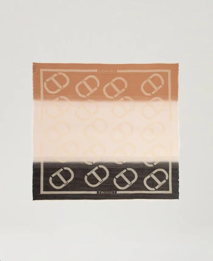 Twinset Scarves Jacquard Kefiah With Oval T Multicolour Black Old White Sandy Brown 8211 Accessories