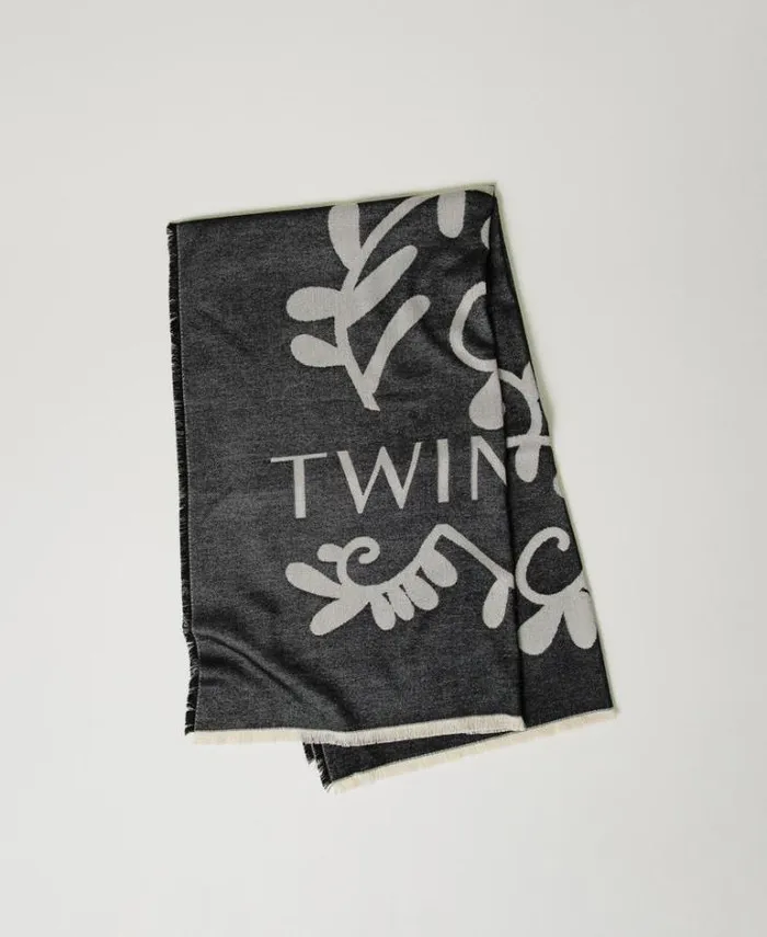 Twinset Scarves Jacquard Scarf With Logo Black 8211 Accessories
