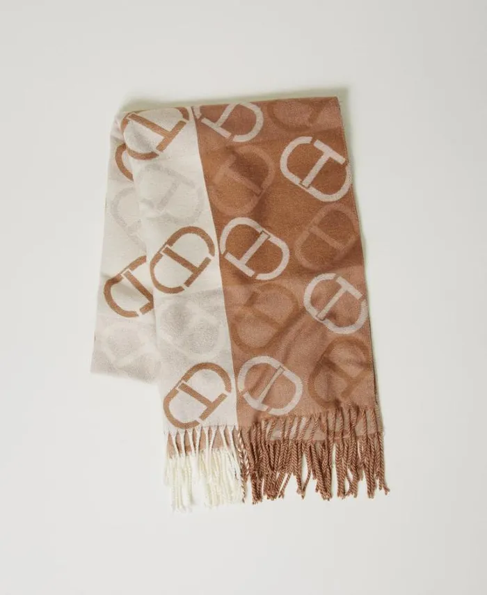 Twinset Scarves Jacquard Wool Cloth Stole With Oval T Sandy Brown Jacquard Oval T 8211 Accessories Twinset Scarves Jacquard Wool Cloth Stole With Oval T Sandy Brown Jacquard Oval T 8211 Accessories
