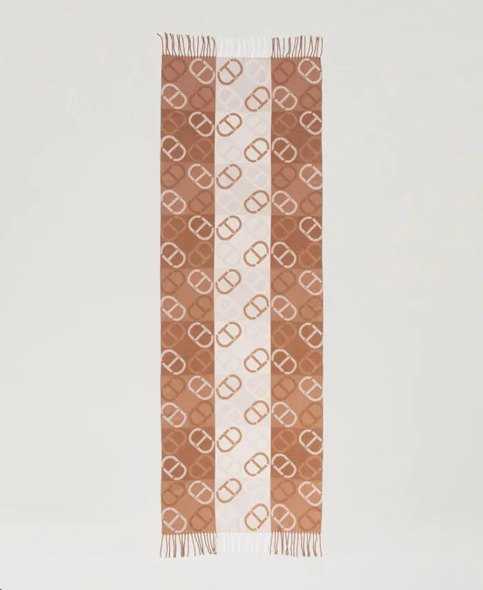 Twinset Scarves Jacquard Wool Cloth Stole With Oval T Sandy Brown Jacquard Oval T 8211 Accessories