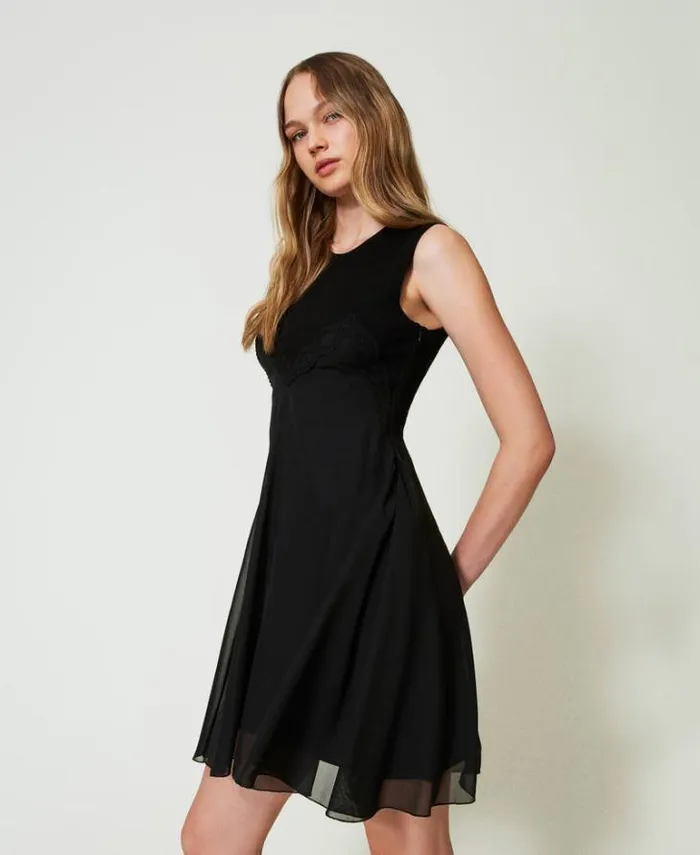 Twinset Short Dresses Knit And Georgette Short Dress Black 8211 Clothing