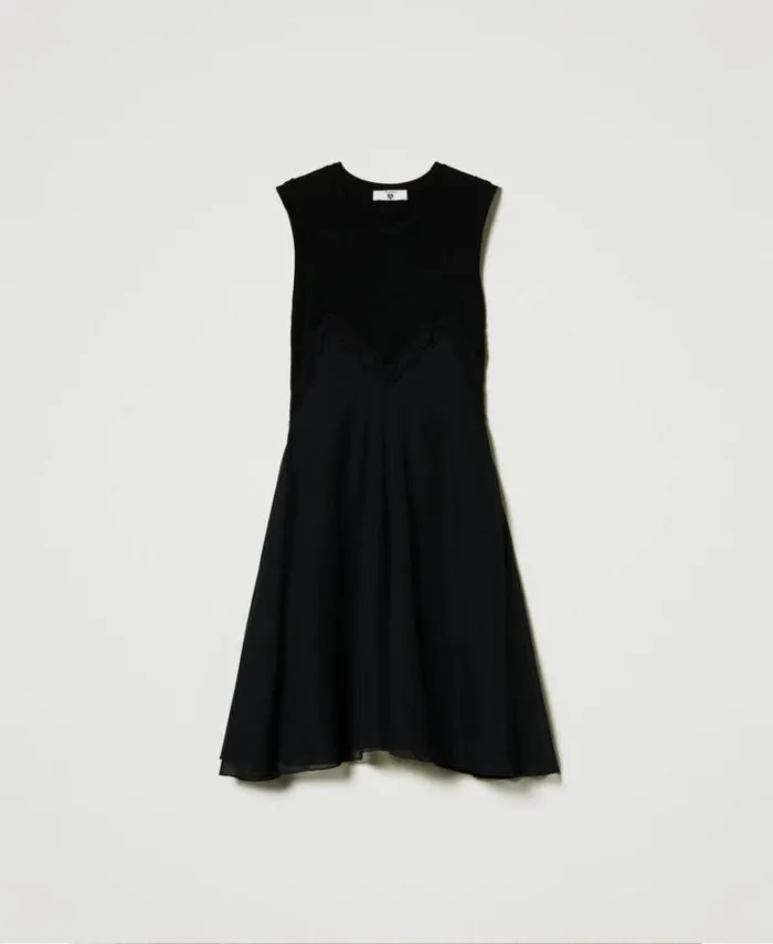 Twinset Short Dresses Knit And Georgette Short Dress Black 8211 Clothing
