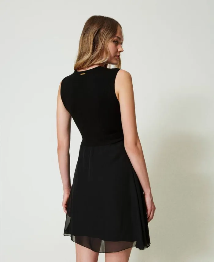 Twinset Short Dresses Knit And Georgette Short Dress Black 8211 Clothing