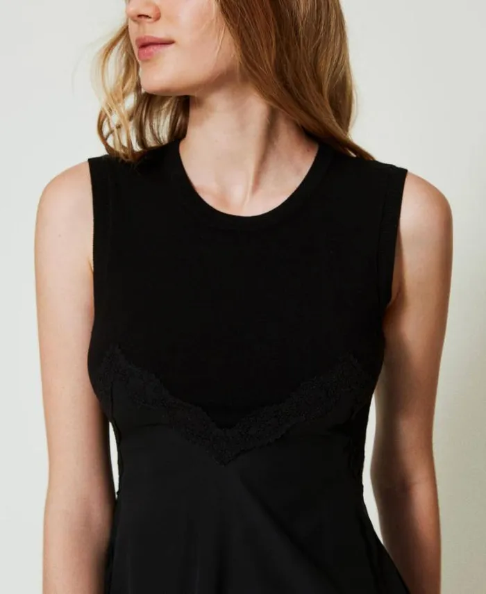 Twinset Short Dresses Knit And Georgette Short Dress Black 8211 Clothing