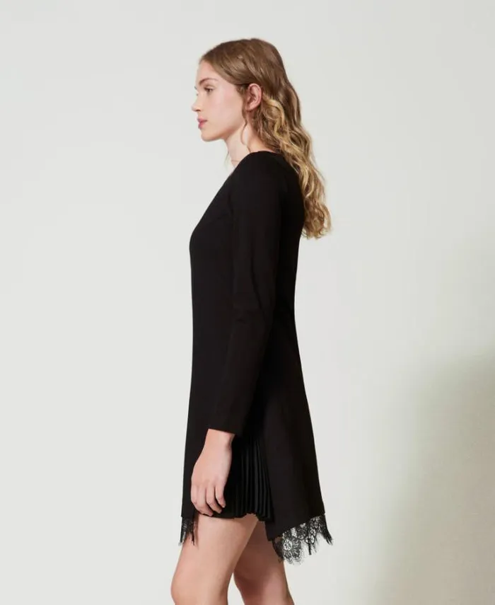 Twinset Short Dresses Short Dress With Lace Black 8211 Clothing