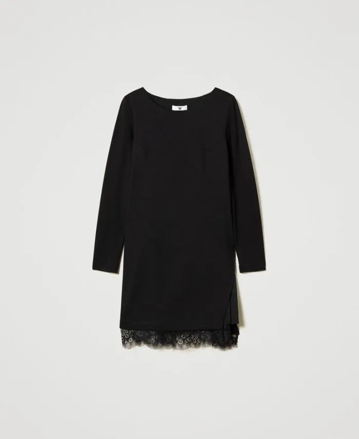 Twinset Short Dresses Short Dress With Lace Black 8211 Clothing