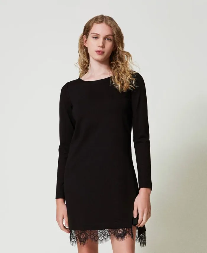 Twinset Short Dresses Short Dress With Lace Black 8211 Clothing