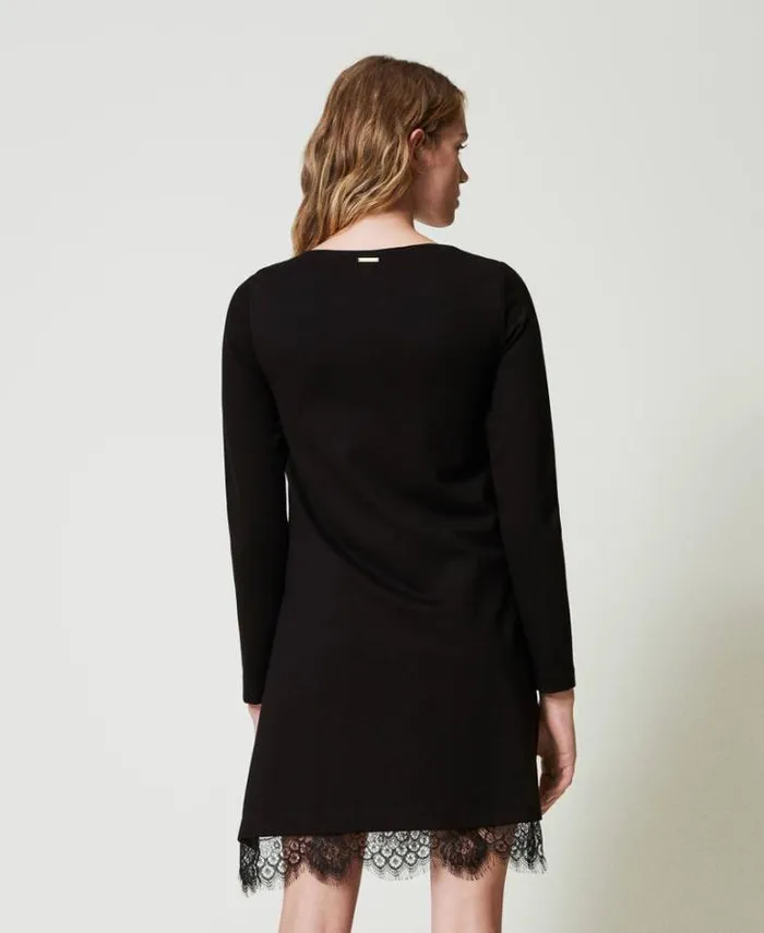Twinset Short Dresses Short Dress With Lace Black 8211 Clothing