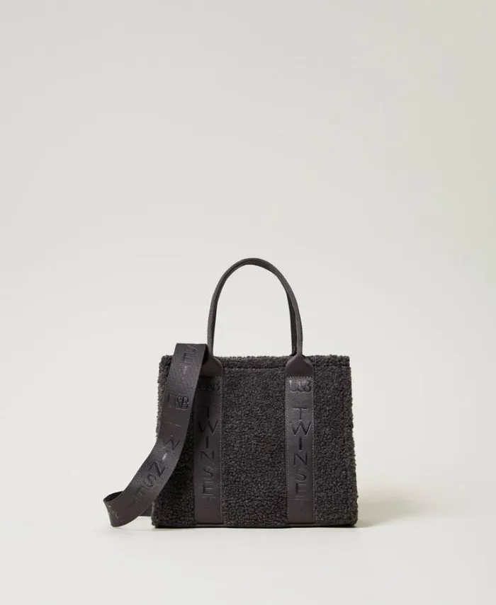 Twinset Shoulder Bags Faux Fur Shopper Bag Blackened Pearl Grey 8211 Bags