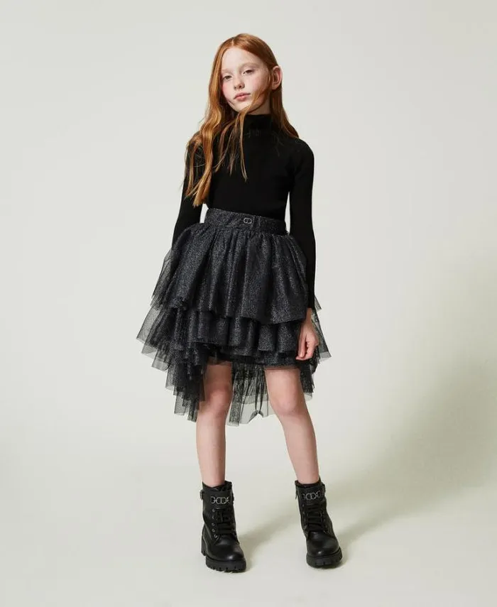 Twinset Skirts Lurex Tulle Skirt With Flounces Black 8211 Girl